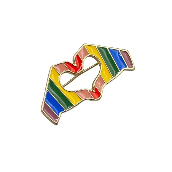 Love Pride Rainbow Pin Brooch Tack Pin Colorful Enamel Hands Heart Shaped - Picture 1 of 7